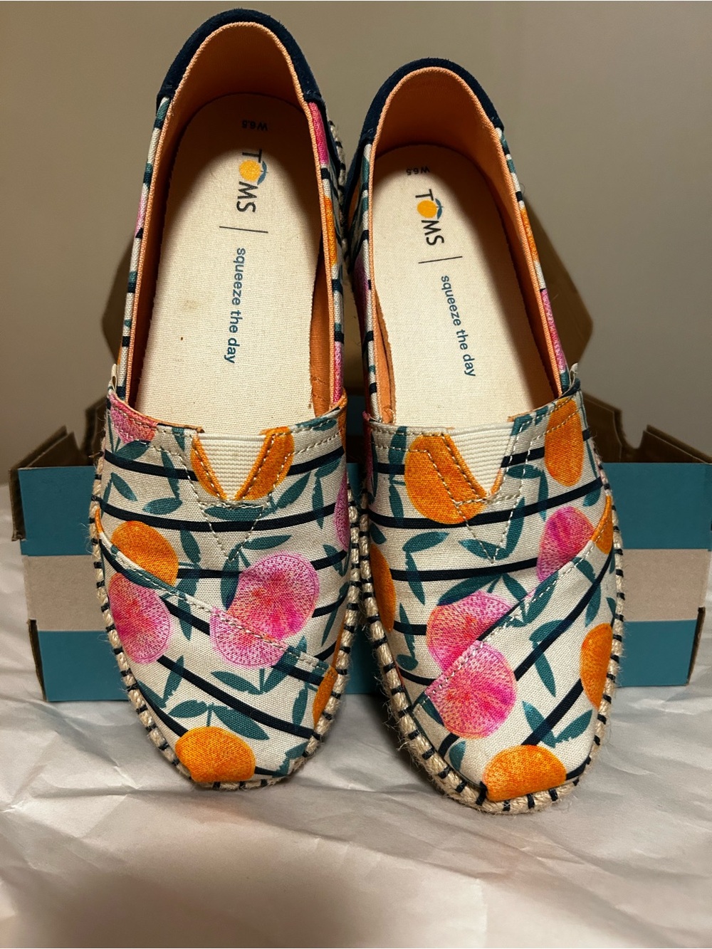 TOMS Fruit-Print Espadrille Slip-Ons in Pink & Orange